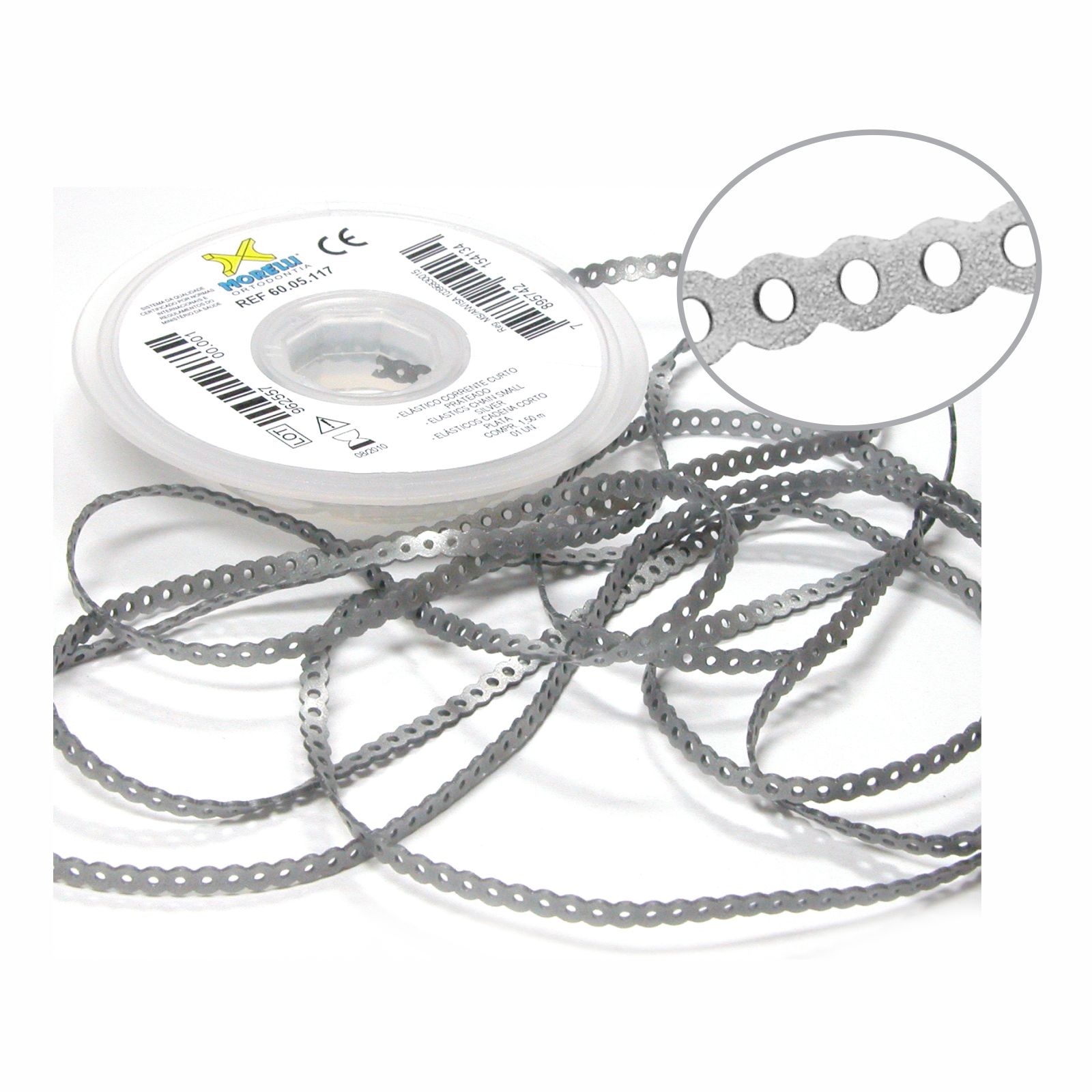 Elástico Corrente Curto - Prateado 1,5m - Morelli