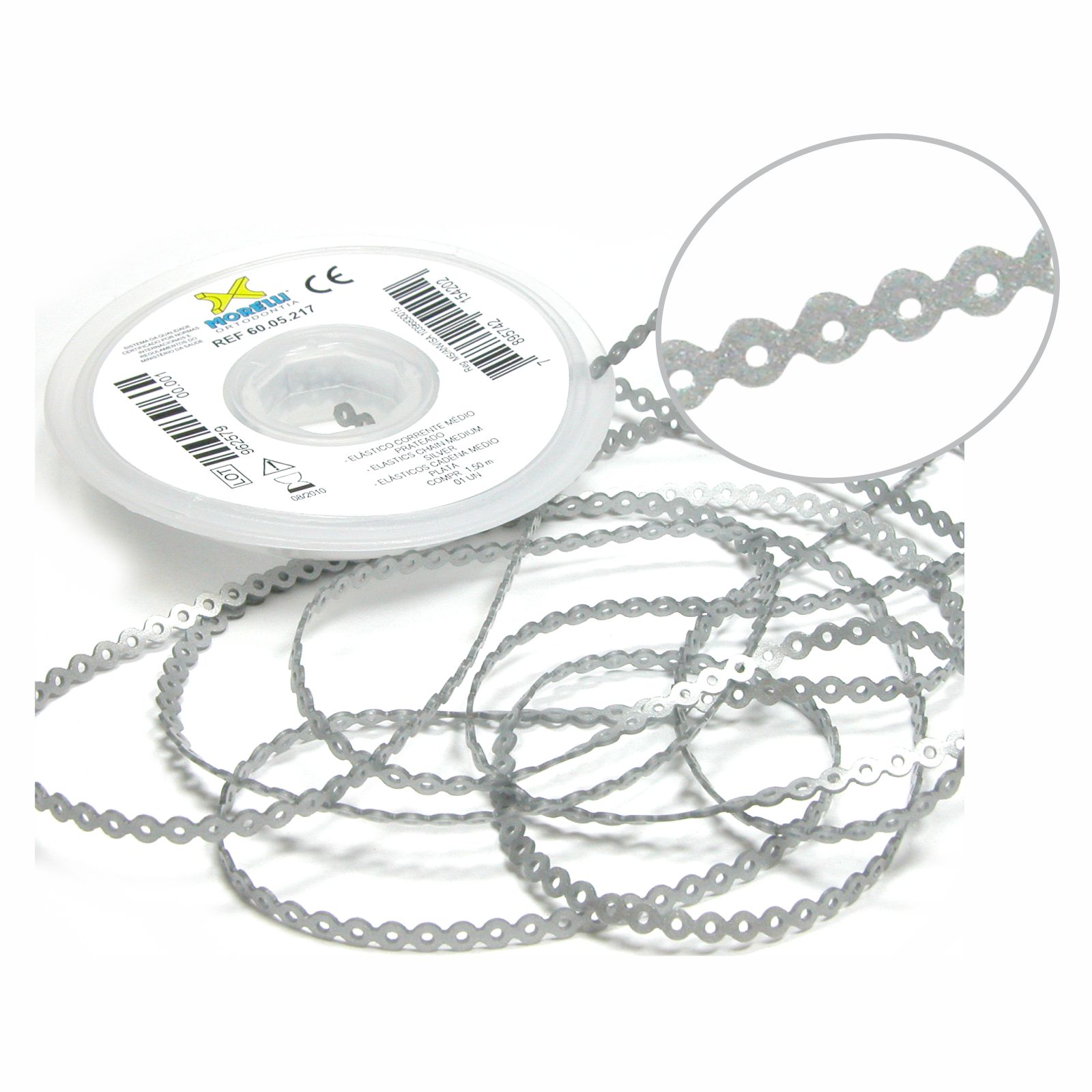 Elástico Corrente Médio - Prateado 1,5m - Morelli