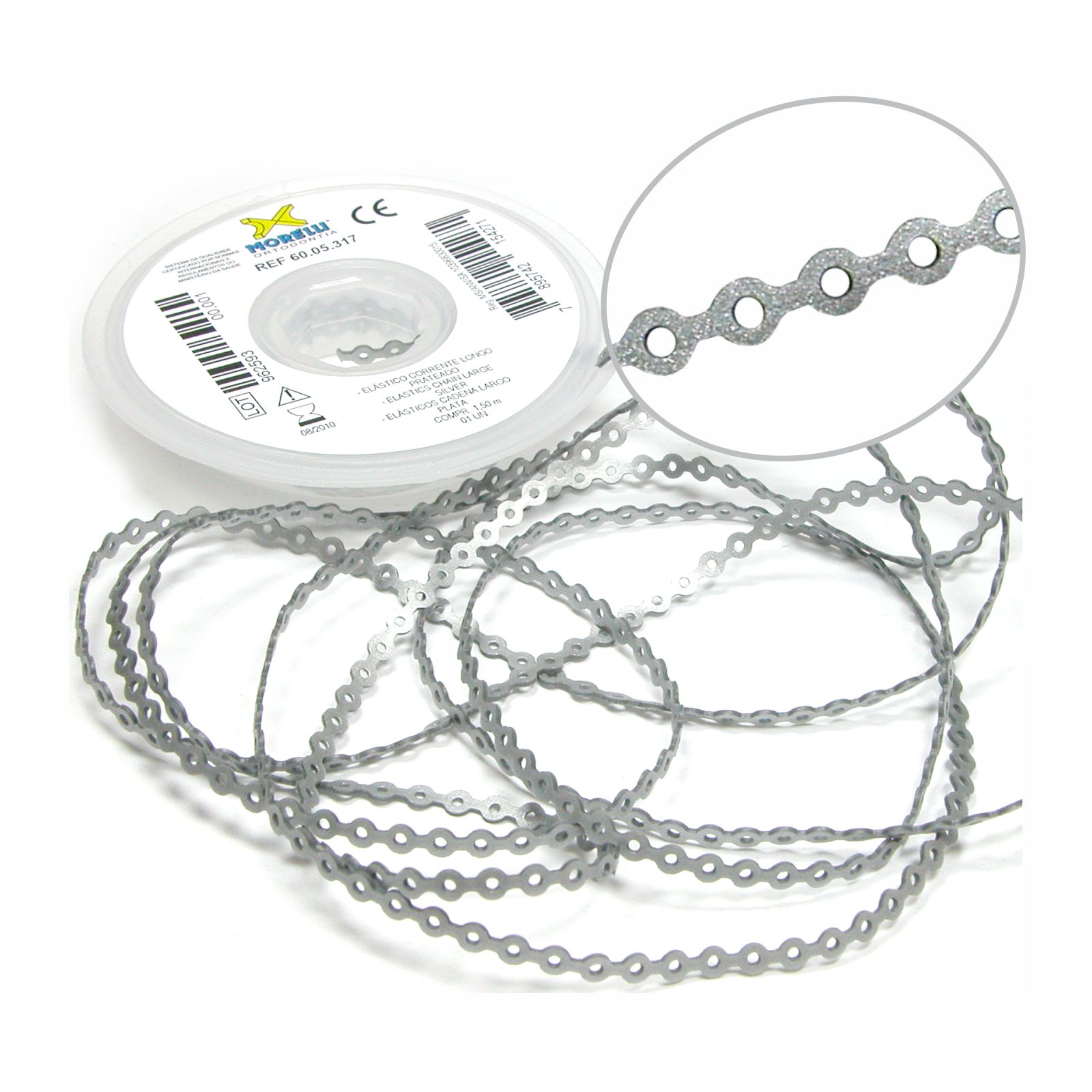 Elástico Corrente Longo - Prateado 1,5m - Morelli