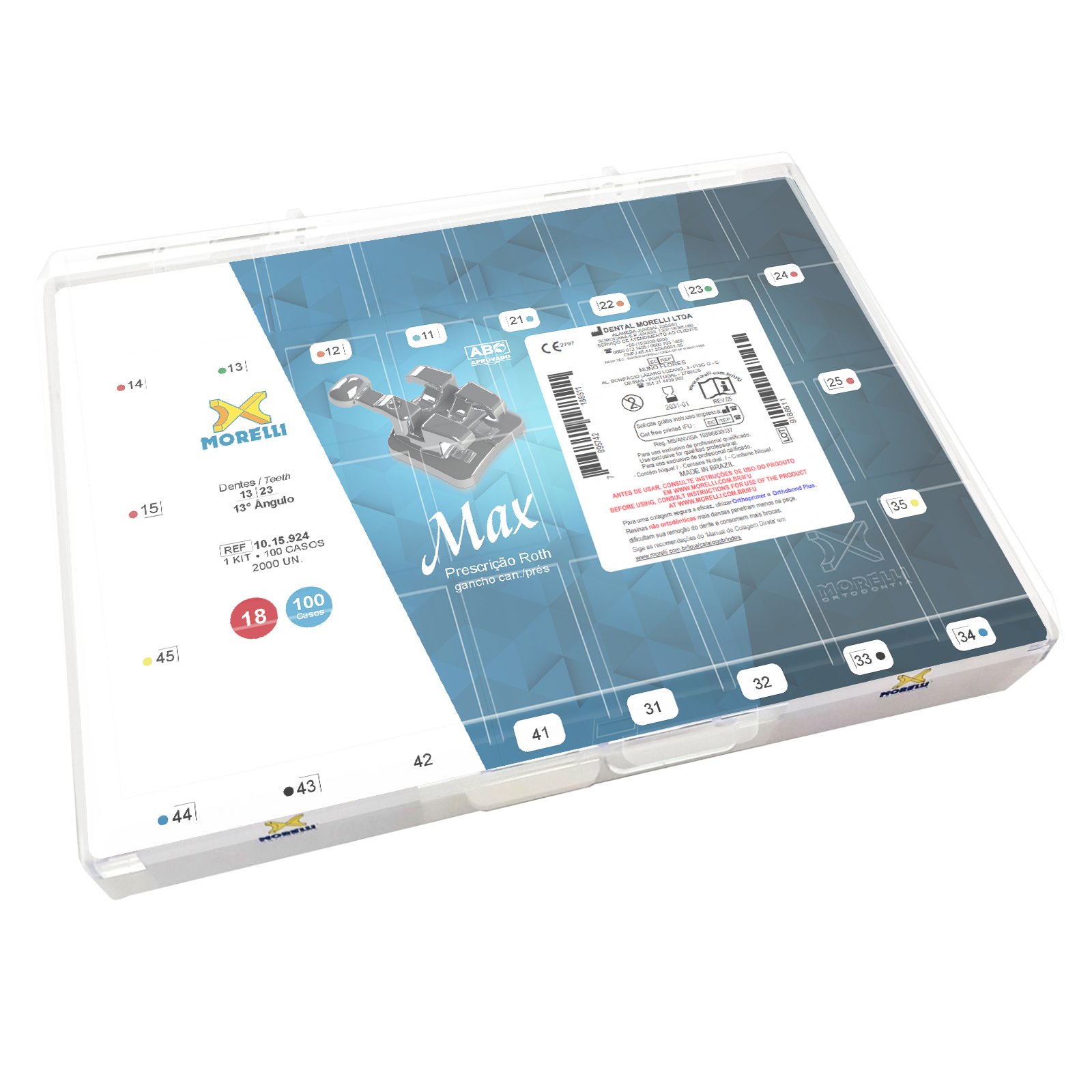 Kit Bráquete Max Roth .018 Com Gancho nos Caninos (13º) e Pré-molares - 100 Casos