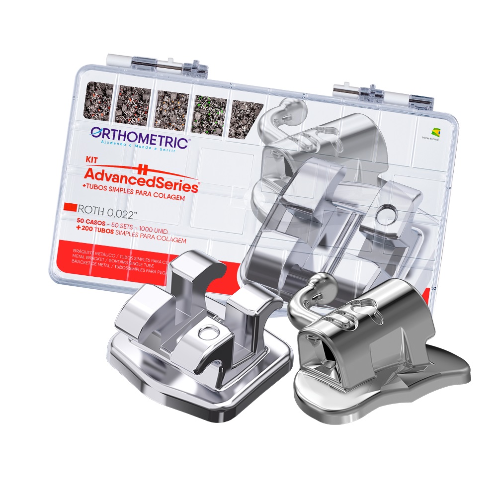 Kit Bráquete Advanced Series Roth .022 + Tubos Simples para Colagem - 50 Casos + Tubos - Orthometric