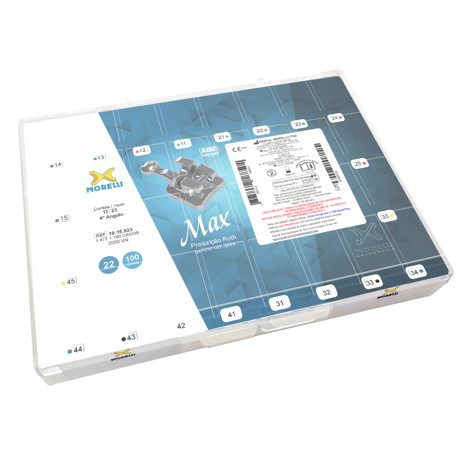 Kit Bráquete Max Roth .022 Com Gancho nos Caninos (9º) e Pré-molares - 100 Casos