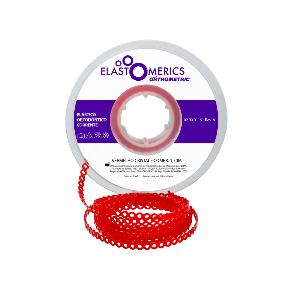 Elástico Corrente Curto - Vermelho Cristal 1,5m - Orthometric