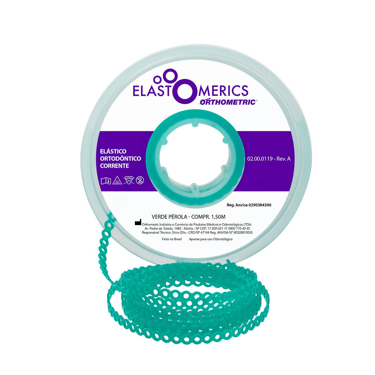 Elástico Corrente Médio - Verde Pérola 1,5m - Orthometric