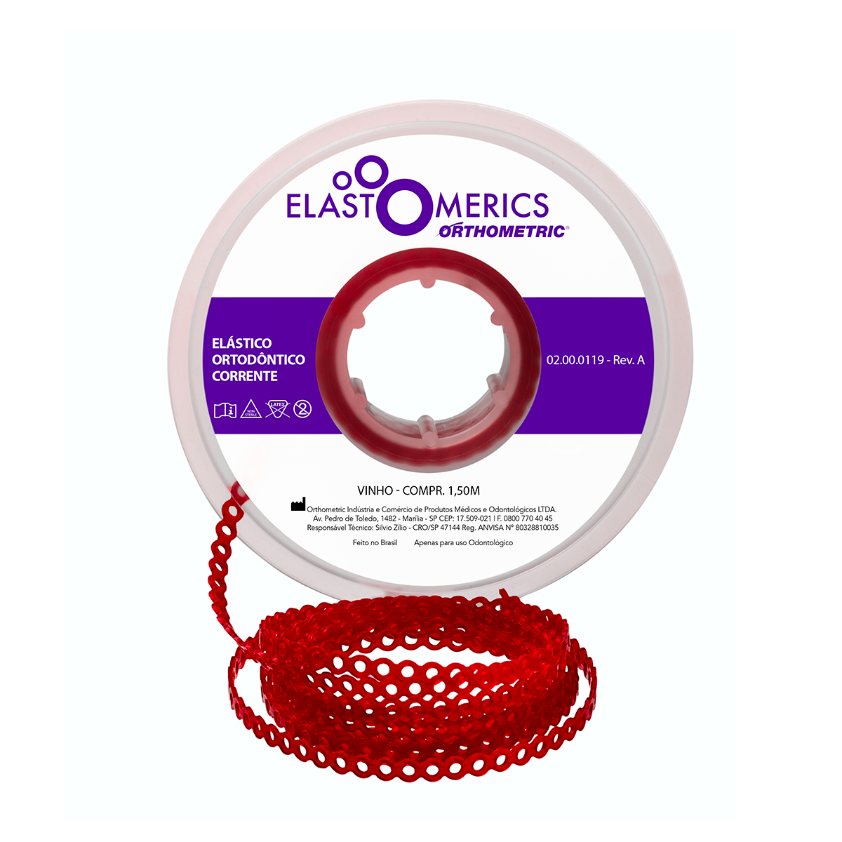 Elástico Corrente Médio - Vinho 1,5m - Orthometric