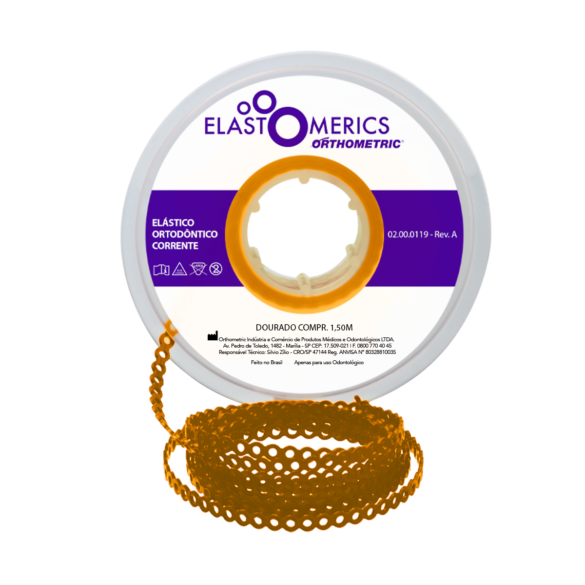 Elástico Corrente Médio - Dourado 1,5m - Orthometric