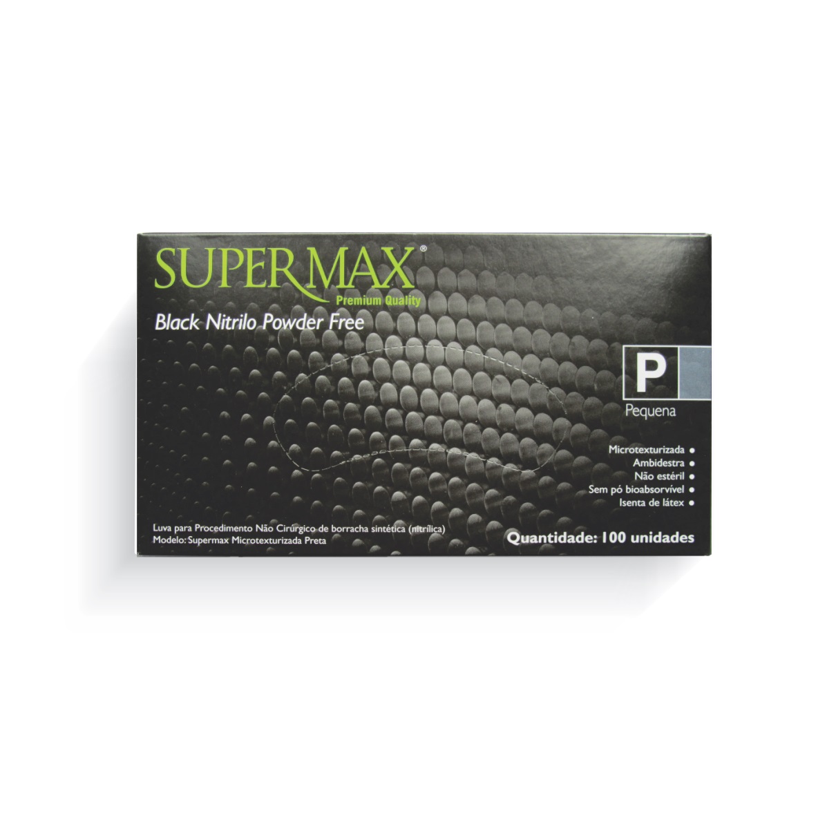 Luva Supermax Powder Free Nitrilo Black - Tam P