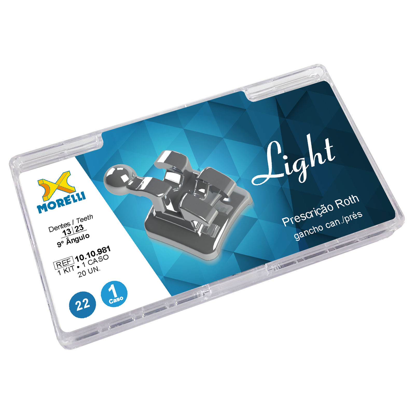 Kit Bráquete Light Roth .022 Com Gancho Caninos (9ºAng) e Pré-molares - 1 Caso