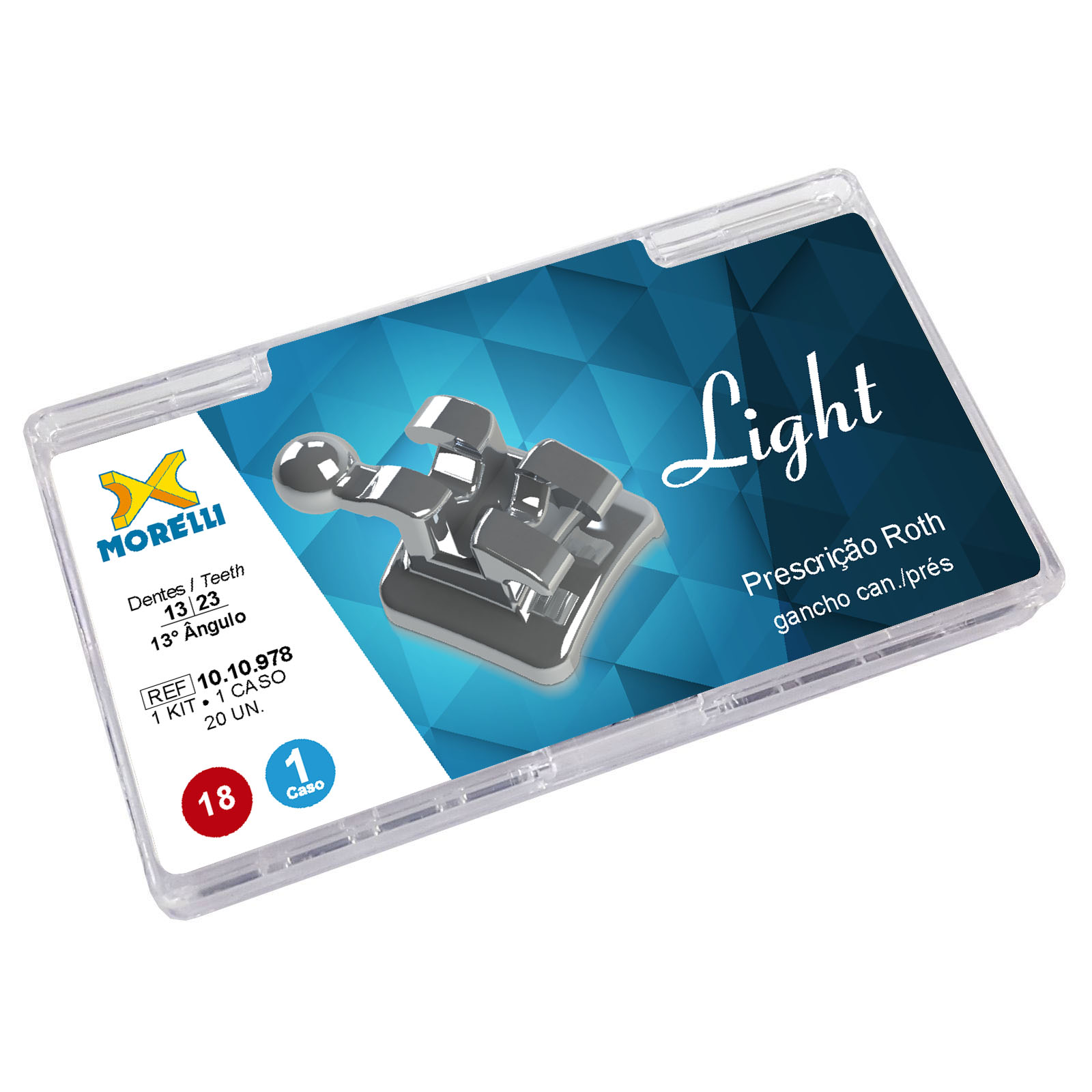 Kit Bráquete Light Roth .018 Com Gancho Caninos (13ºAng) e pré-molares - 1 Caso