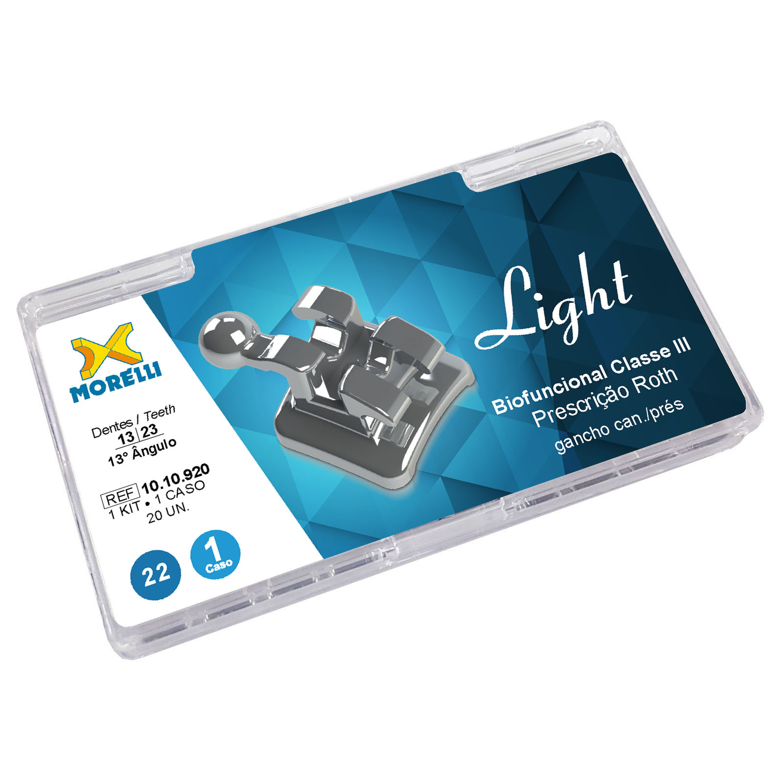 Kit Bráquete Light Roth Biofuncional Classe III .022 Com Gancho Caninos (13ºAng) e pré-molares - 1 Caso