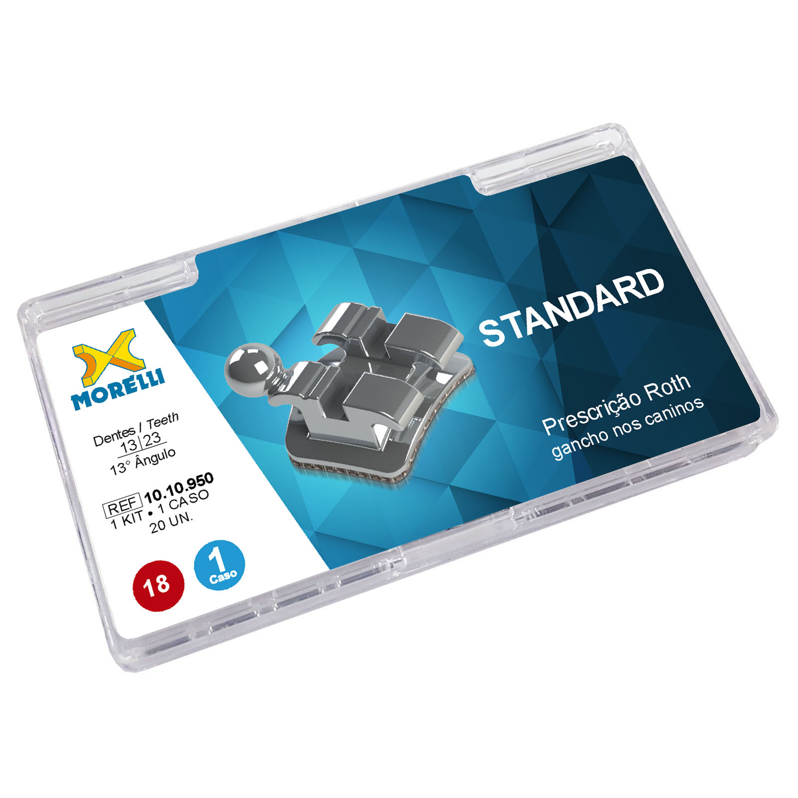 Kit Bráquete Standard Roth 0.18 Com Gancho Caninos (13ºAng) - 1 Caso