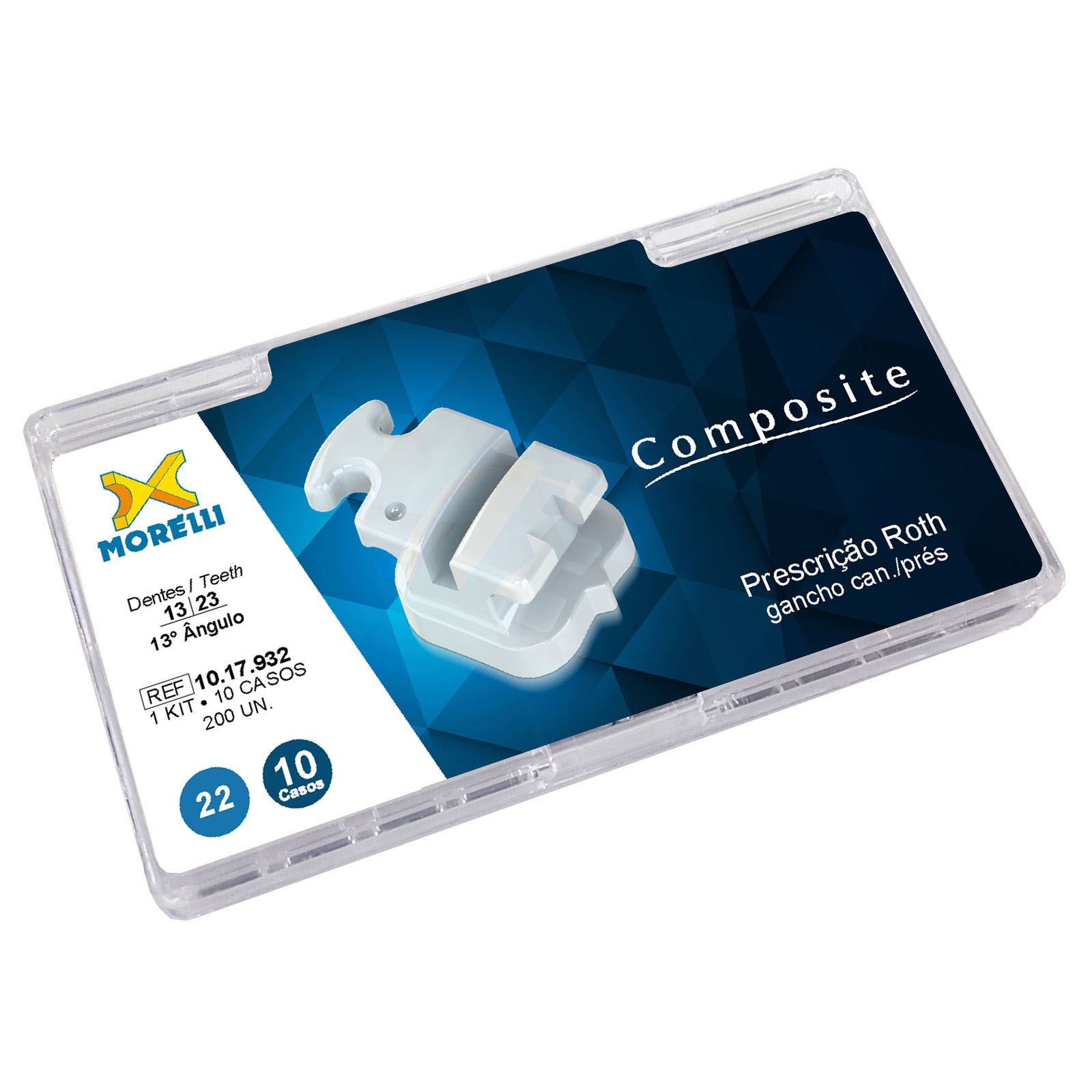 Kit Bráquete Composite Roth 0.22 Com Gancho - 10 Casos