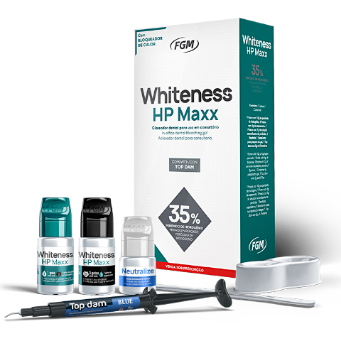 Clareador Dental de Consultório Whiteness HP Maxx - Kit para 18 aplicações com Top Dam