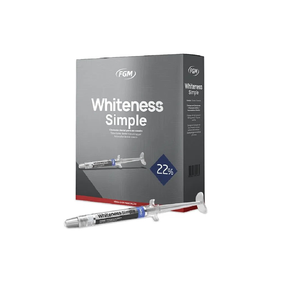 Clareador Dental Caseiro Whiteness Simple Kit com 5 Seringas - 22%