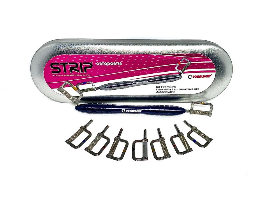 Kit STRIP - 6 Lixas Diamantadas Média, Fina e Extra-Fina, 1 Micro serra em Arcos de Inox e 1 cabo - Autoclavável  - Coraldent